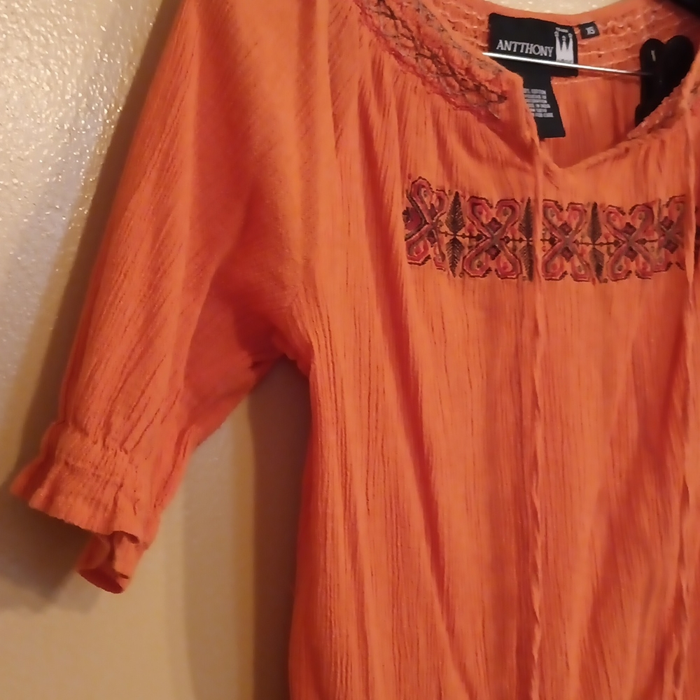 Antthony tops, orange pumpkin short sleeve embroidered trim top women's SZ XS - Picture 4 of 7